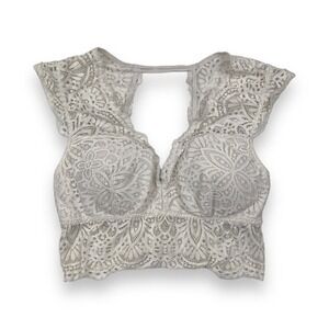 Gilly Hicks White Crochet Cap Sleeve Lace Bralette